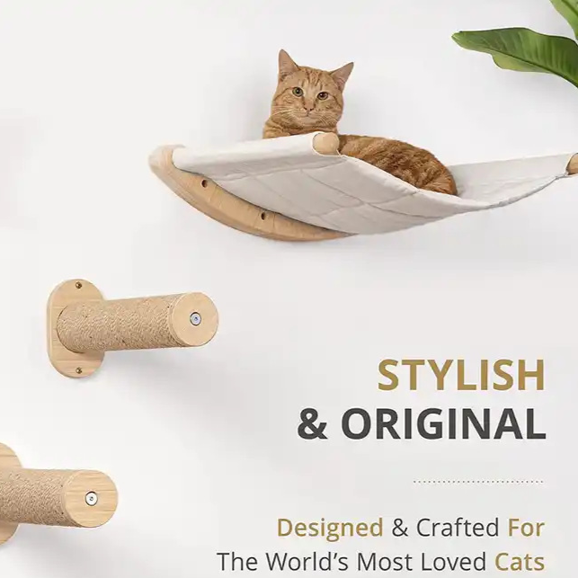 Solid Wood Wall-Mounted Cat Scratching Post