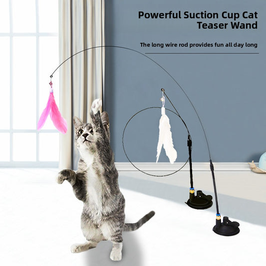 Feather Cat Teaser Stick with Suction Cup