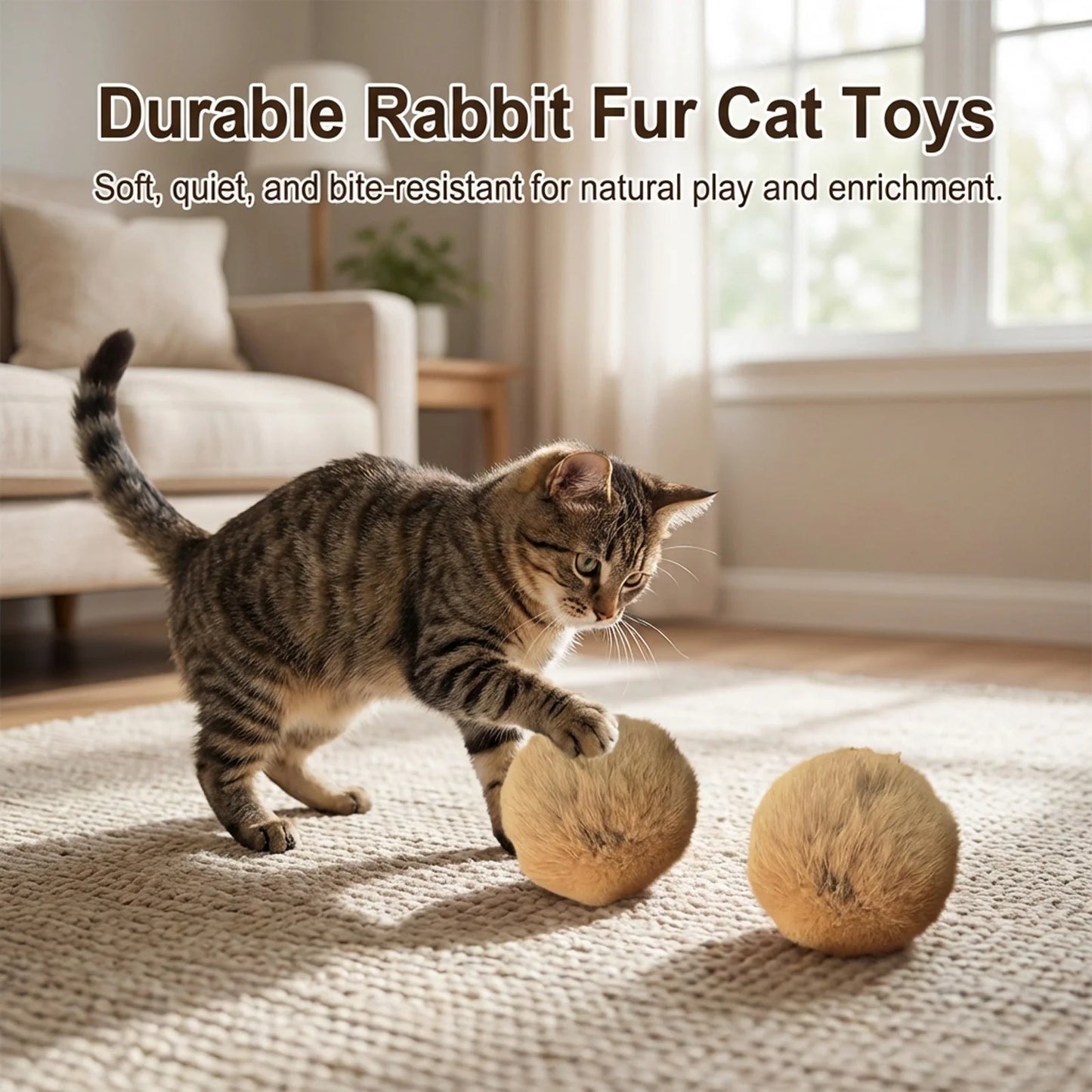 Natural Rabbit Fur Cat Play Balls