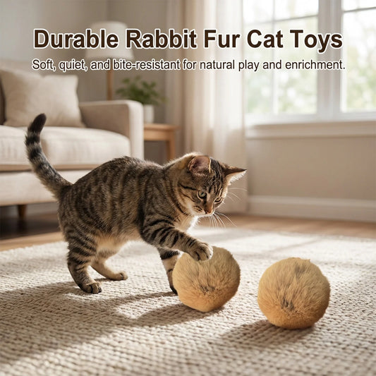 Natural Rabbit Fur Cat Play Balls