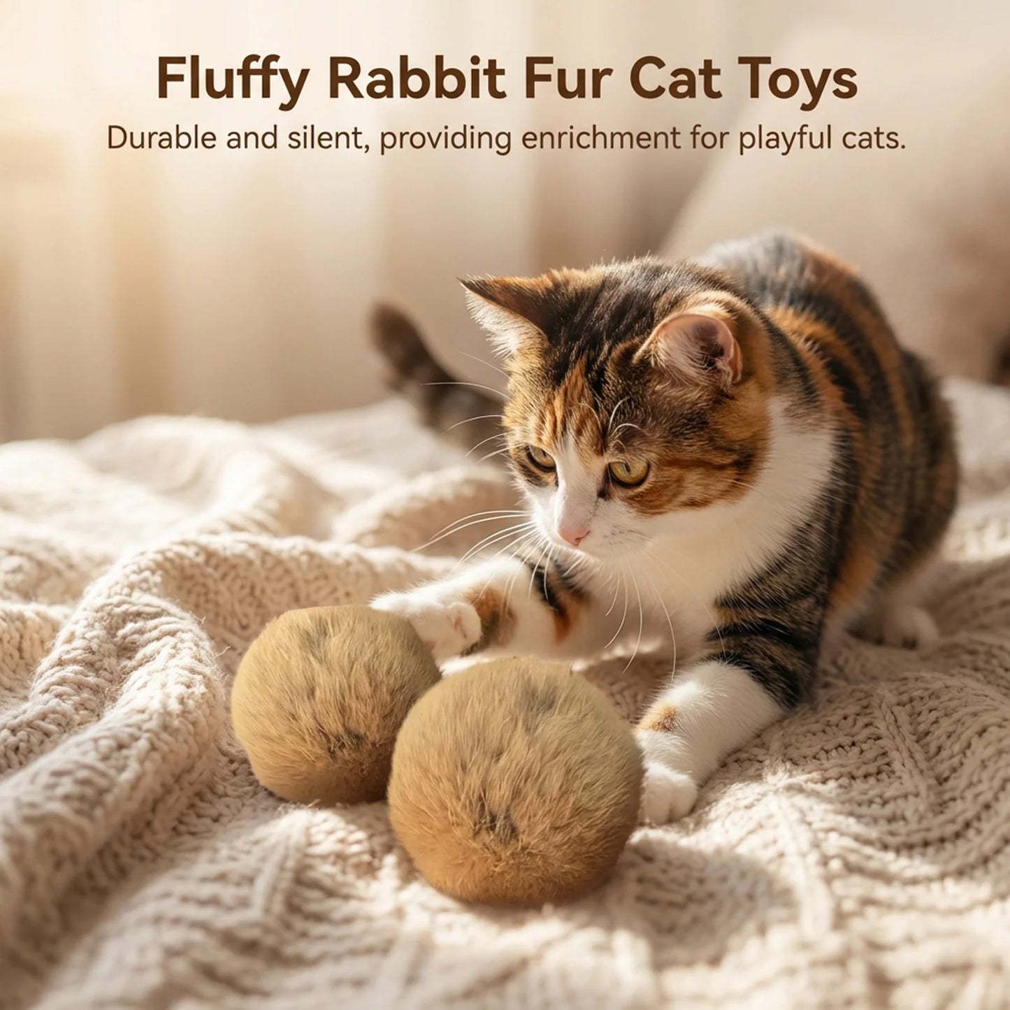 Natural Rabbit Fur Cat Play Balls