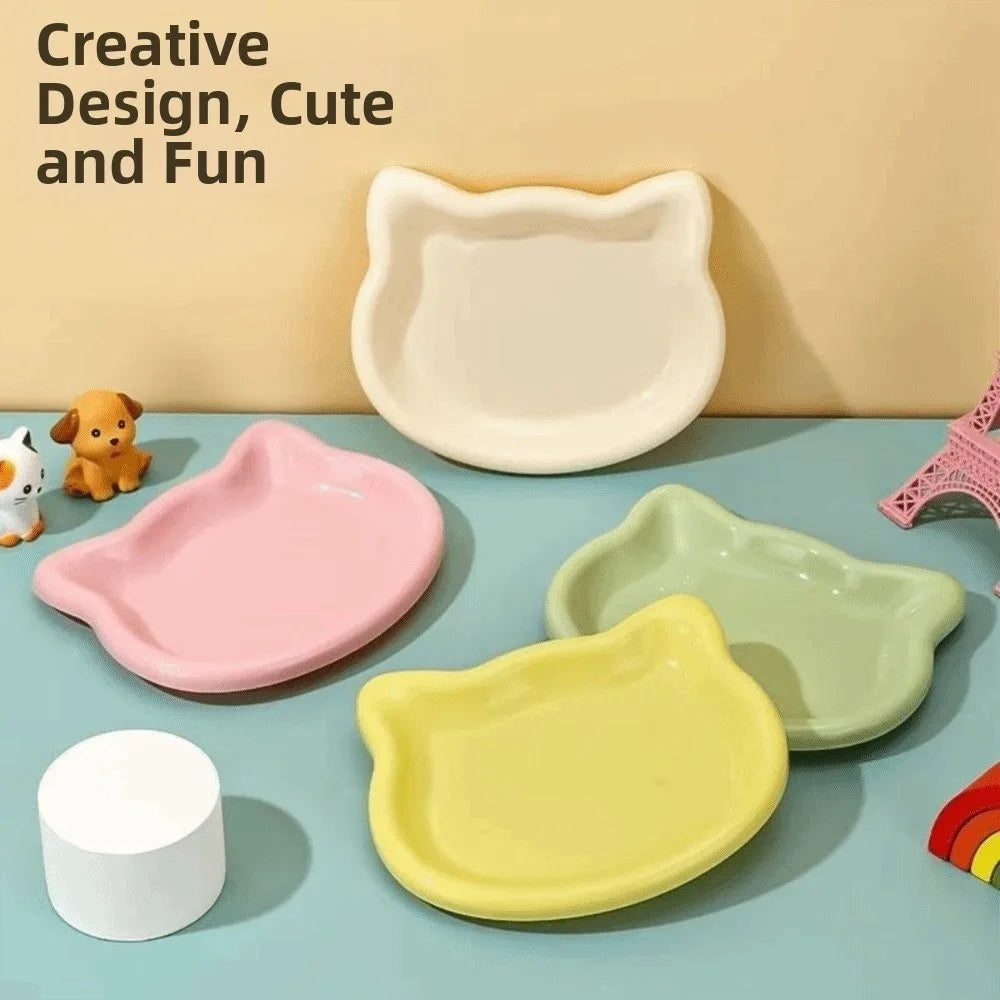Cute Cat-Shaped Ceramic Pet Bowl