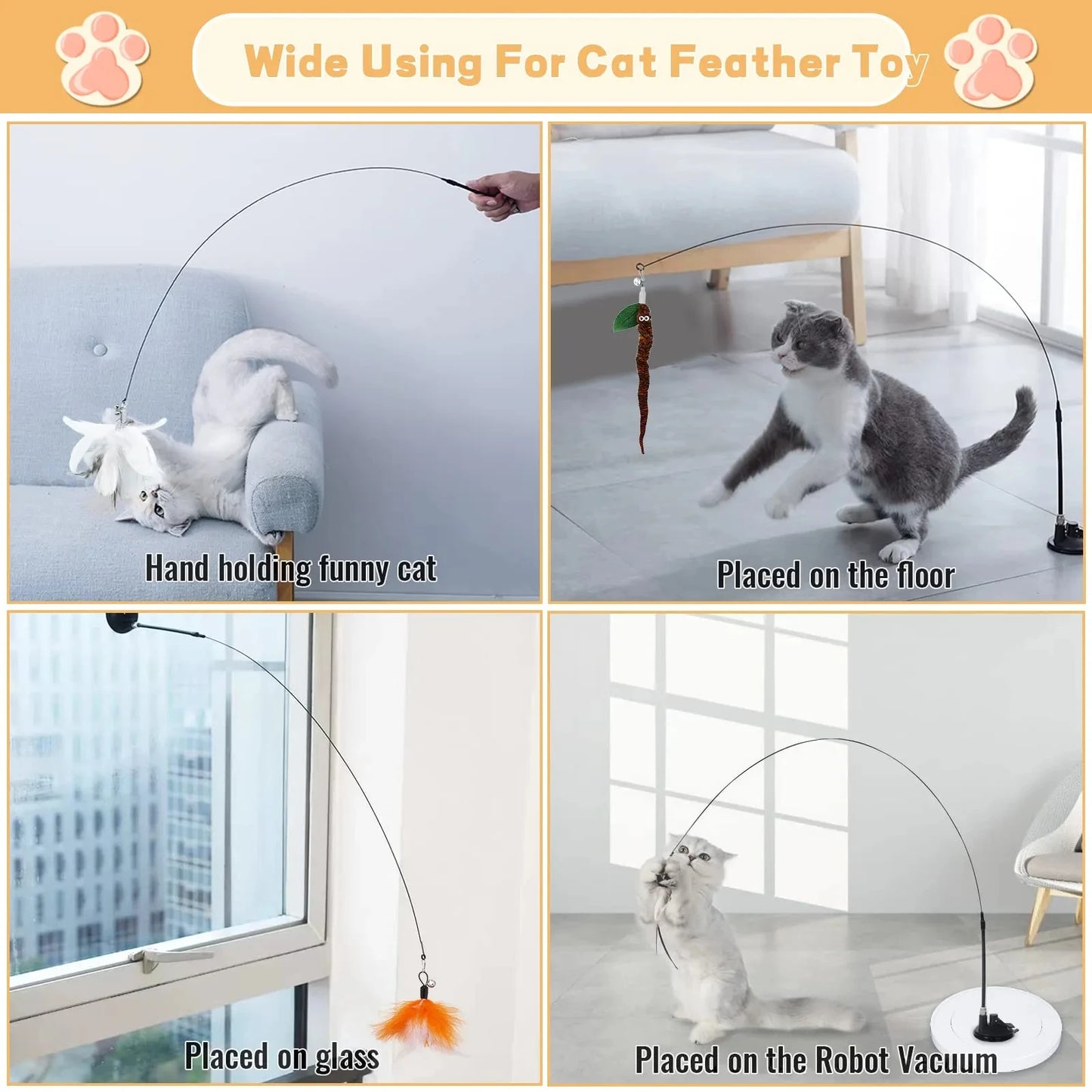 Interactive Feather Wand Cat Toy Set