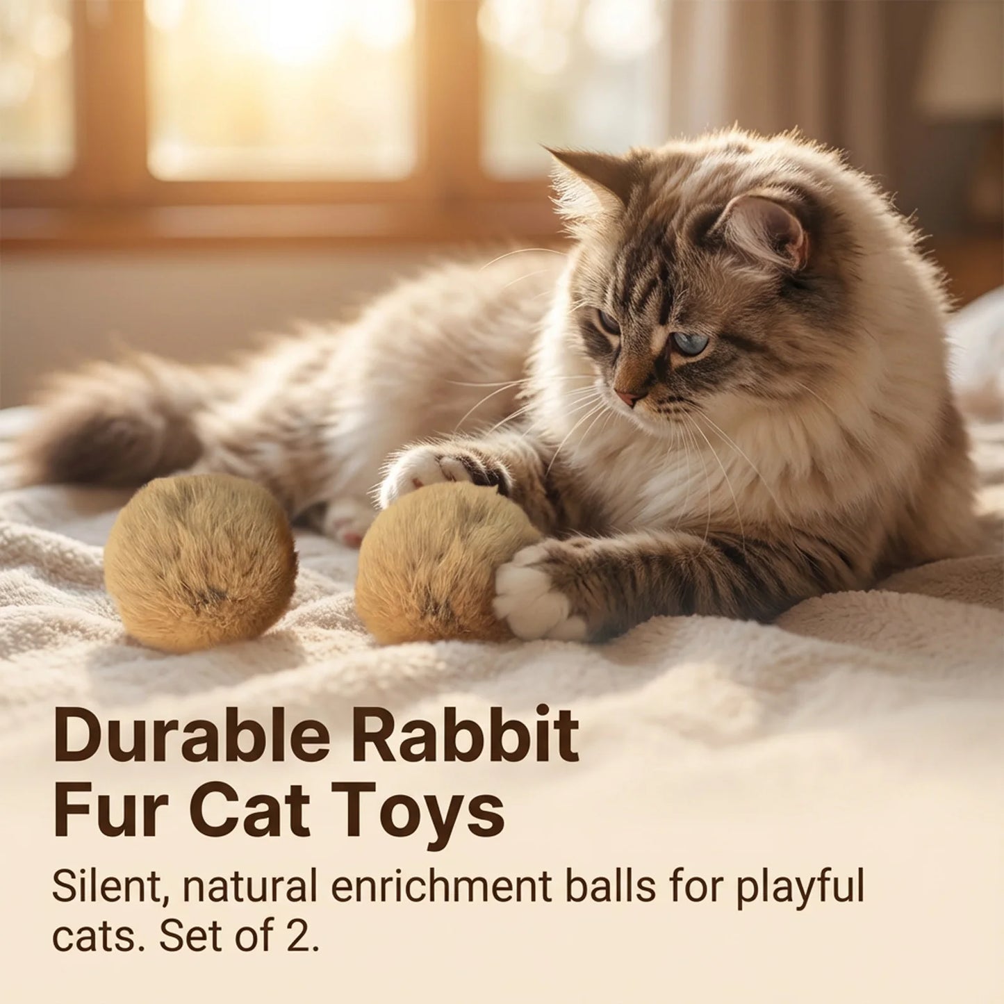 Natural Rabbit Fur Cat Play Balls