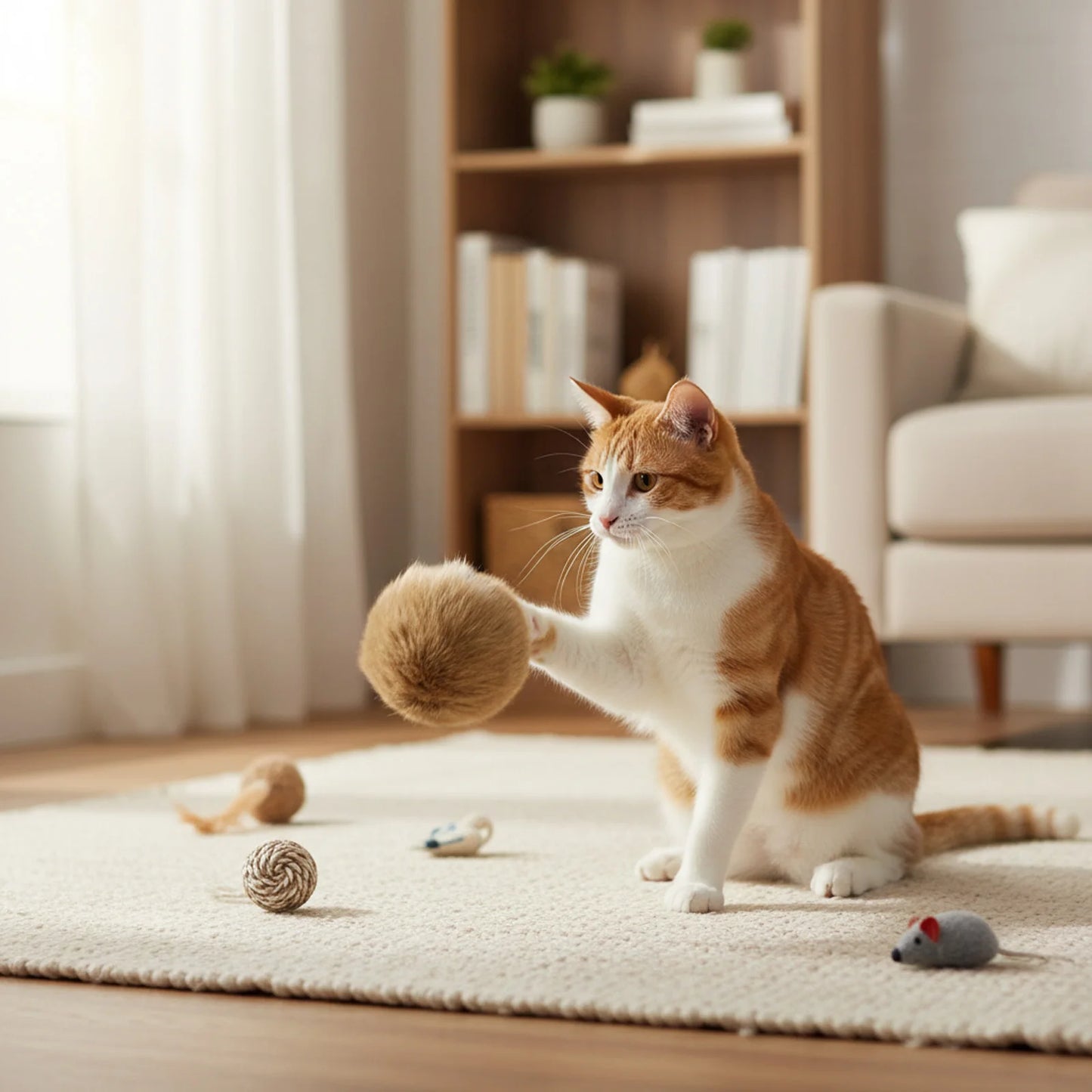 Natural Rabbit Fur Cat Play Balls