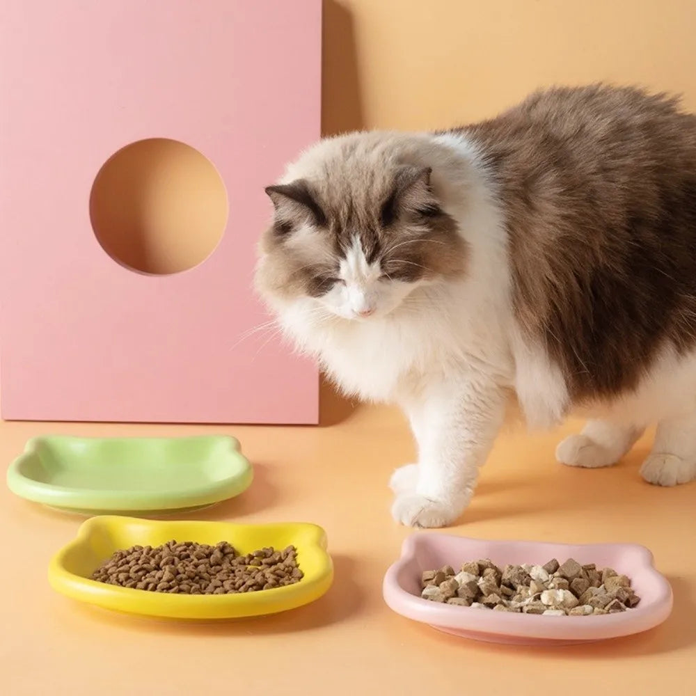 Cute Cat-Shaped Ceramic Pet Bowl
