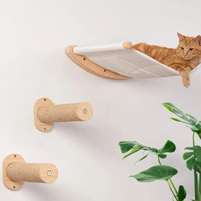 Solid Wood Wall-Mounted Cat Scratching Post